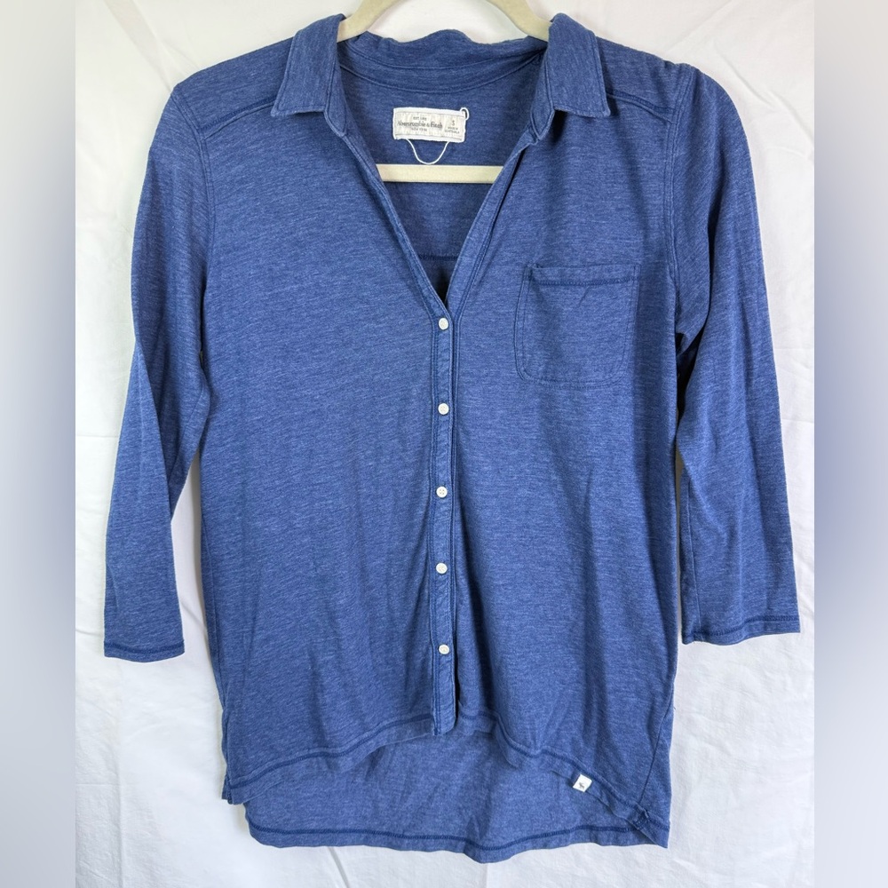 Abercrombie & Fitch Blue Button Front Henley Shirt Pocket Long Sleeve Top Size S
